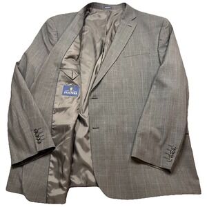 Stafford COOLMAX Suit Jacket Mens Big Tall 56L Long Stretch Plaid Grey Blue EUC